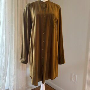 Eileen Fisher Olive Button Down Tunic with Mandarin Collar. NWOT. Size Small/P